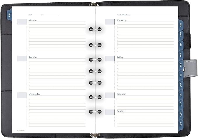 at-A-Glance Faux Leather Undated Starter Set, Tread Spine, 7-Ring, 5-1/2" x 8-1/2", Desk Size, Fashion, Black (DR1104-040-05)
