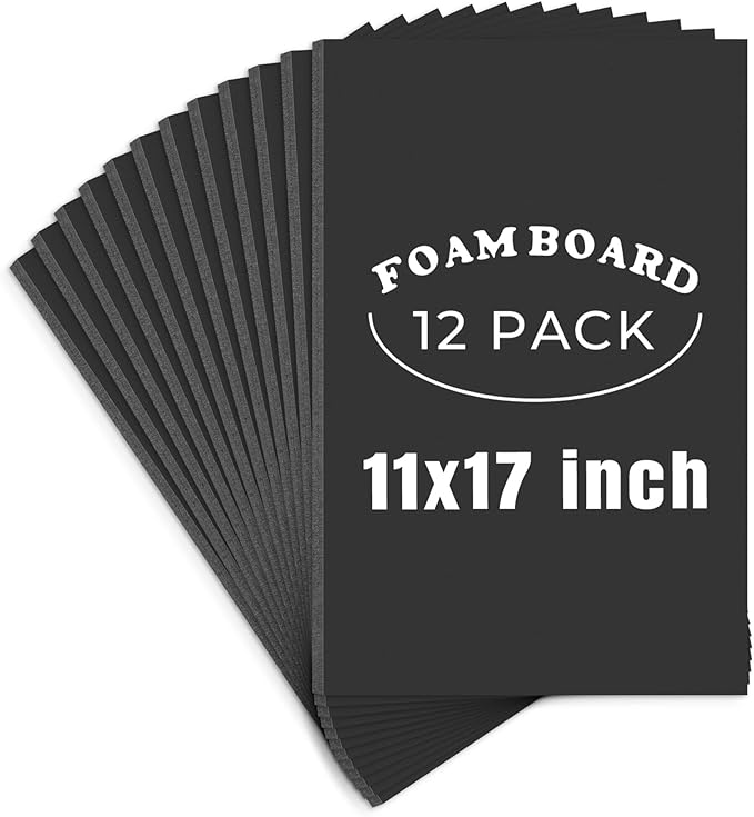 AUEAR, 12 Pack 11x17 Black Foam Boards 1/8" Thickness Foam Core Boards for Presentation Board for School Crafts Office Art Projects Display, Mounting, Print