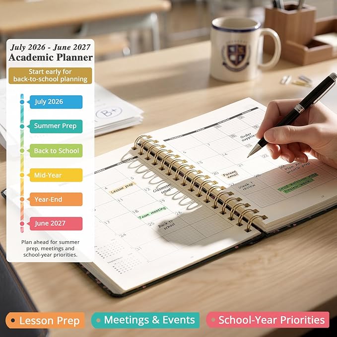 JoyCat Academic Planner 2026-2027, July 2026 - June 2027, A5 Weekly & Monthly Planner, Hardcover Agenda with Tabs, 5 Sticker Sheets, Elastic Closure & Pocket for Teachers & Students, 6.3" x 8.5", Midnight Garden