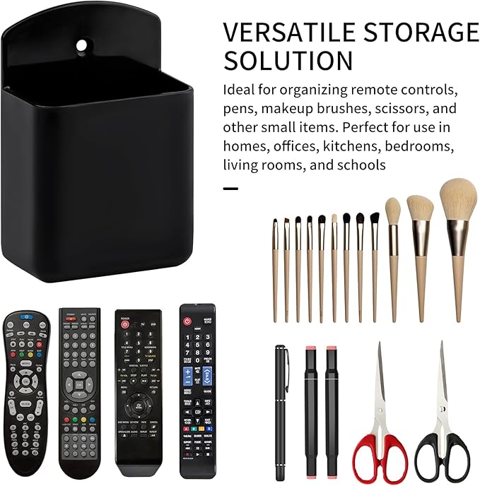 2 Pack Remote Control Holder Wall Mount, Self Adhesive TV Controller Holder, Remote Holder with Screws, Wall Pen Holder Storage Accessories for Home Office School (Black)