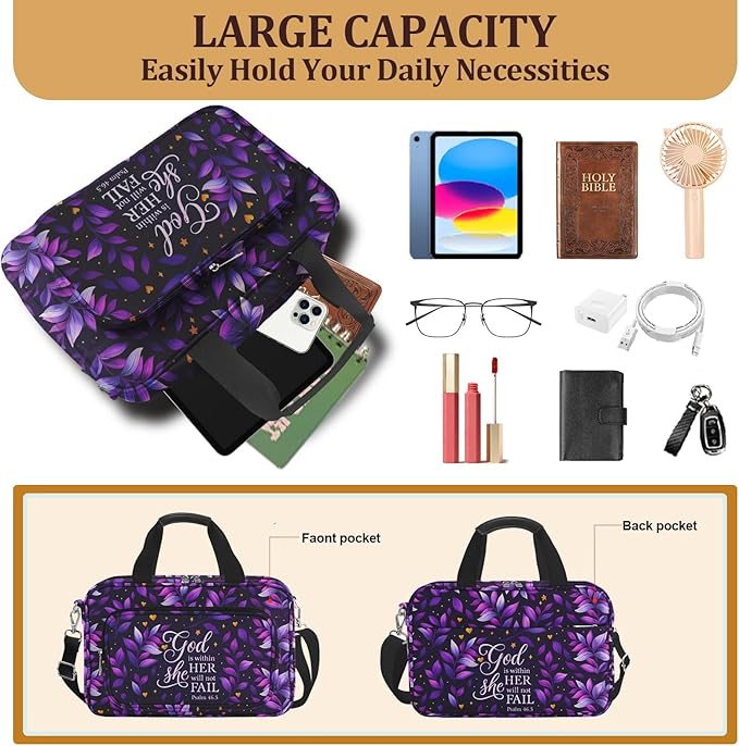 Bible Cover Case for Women with Large Bible Bag, Bible Cover with Journaling Kit & Shoulder Strap, Pens and Highlighters Cross Clips for Bible Study & Church, Christian Gift for Women