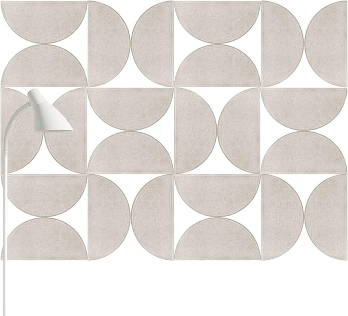 Mindsoft 24 Pack Decorative Bulletin Board Felt Wall Tiles Bulk 11.8"x5.9" Semi-Circle Large Wall Art with Removable Adhesive Tabs for Customizable DIY Home Office Decoration Gift (White)