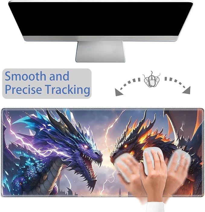 Mouse Pad Gaming Mousepad 31.5x11.8 Inch XXL Large + Coasters,Desk Mat with Stitched Edges, Non-Slip Rubber Base, Thick Mouse Pad for Computer, Laptop, Office & Home - Dragon