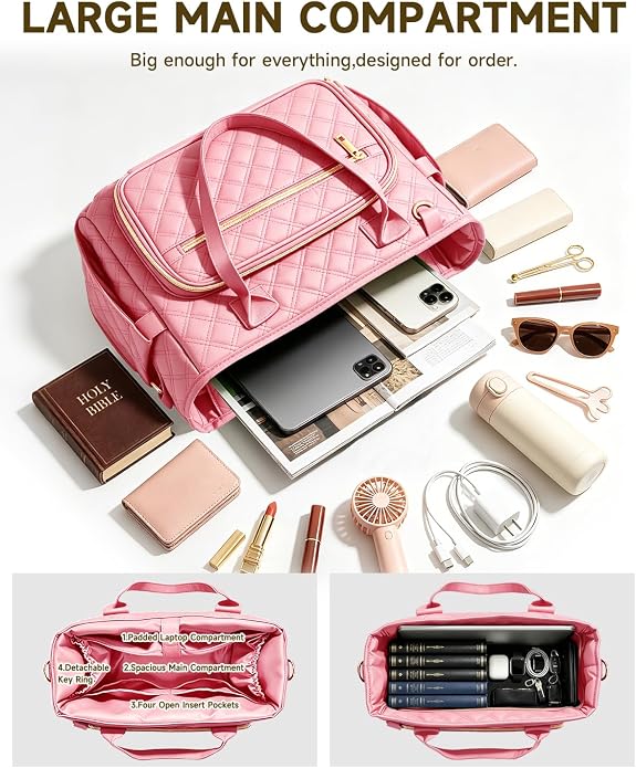 Bible Bag with Bible Cover Case for Women, Large Quilted Bible Tote Bag with Shoulder Strap