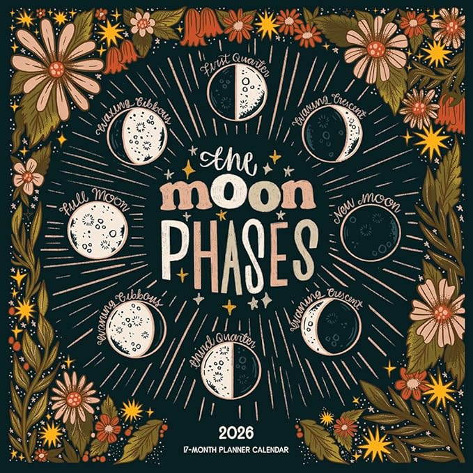 Moon Phases 2026 Wall Planner with Large Monthly Grid, 12-Month Family Organizer Calendar Book: 2026, Lunar Calendar with Daily Moon Cycles, 12" x 12"