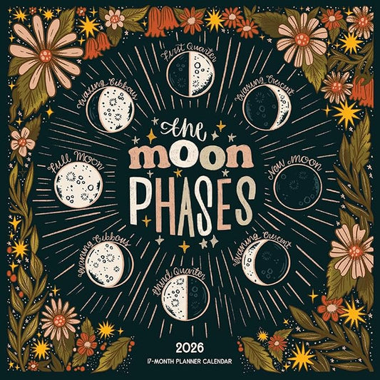Moon Phases 2026 Wall Planner with Large Monthly Grid, 12-Month Family Organizer Calendar Book: 2026, Lunar Calendar with Daily Moon Cycles, 12" x 12"