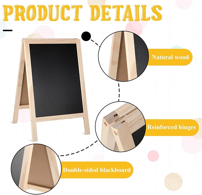 2 Pcs Chalkboard Easel, with 2 Erasers, 15.7x9.8 in Tabletop Stand Chalkboards, Double-Sided A Frame Chalkboard Sign, Tabletop Menu Wooden Board, for Menu, Kitchen, Restaurant, Bar, Wedding, Home Dec