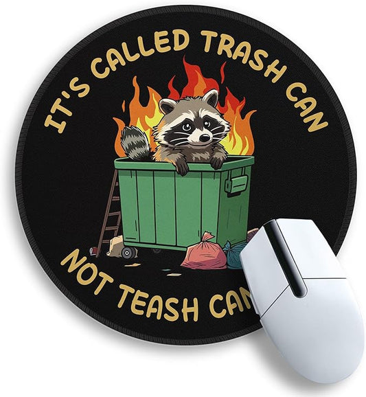 Gctriki Trash Raccoon Mouse Pad - 8.6 Inch Round Non-Slip Office Desk Mat, Premium Stitched Washable Mousepad for Computer Laptop Funny Office Gifts Desk Accessories, It's Called Trash CAN NOT TEASH