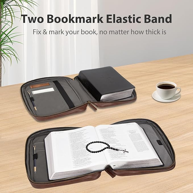 Bible Covers for Men & Women, Bible Case Carrying Church Bag with Book Stand, Bible Bag with Handle, Zipper and Multi-Pockets for Scripture Study Bible Protector