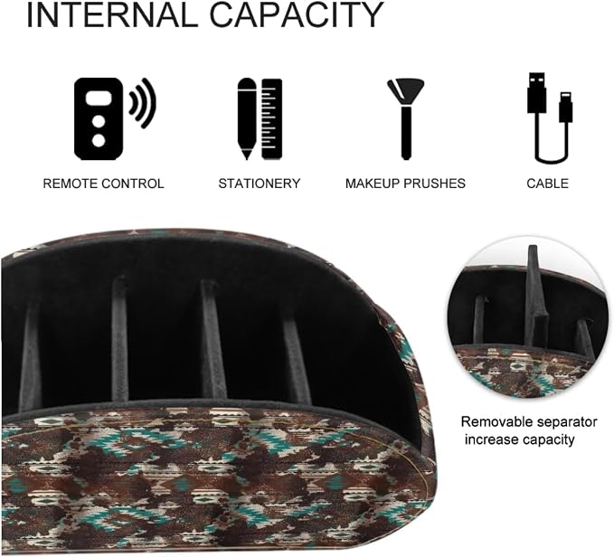Aztec Cow Spot Print Remote Control Holder with 5 Compartments, Office Desk Organizers Couch/TV Stand/Nightstand Accessory-Desktop Space Saver,Remote Control Caddy