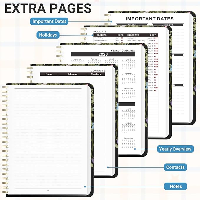Academic Planner 2026–2027, Weekly & Monthly Calendar Planner, July 2026 – June 2027, Hardcover Agenda Book with Tabs, A5 (6.3" x 8.5"), Daily Organizer for Students, Teachers & School Supplies, Wild Flowers (Jul 2026–Jun 2027)