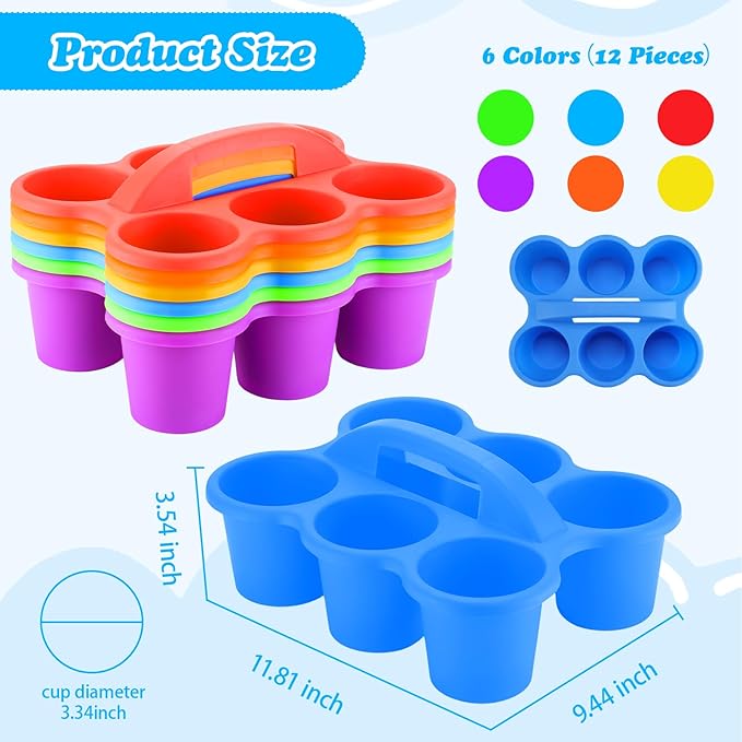 VZZNN 12 Pack Stackable Classroom Caddy Storage Basket with Handle - Fashion Classroom Storage Bins (Rainbow Colors) for Supplies Keep Desks and Work Stations Organized