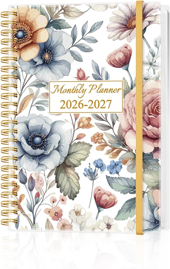 Monthly Planner 2026-2027 - Monthly Calendar from May 2026 to December 2027, 2026-2027 Planner with Inner Pocket, Elastic Band, 5.8" x 8.5", Colorful Large Flower