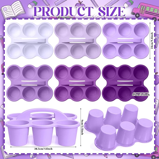 Suclain 6 Pcs Classroom Caddy with Handle Plastic Caddy Organizer with 6 Compartments Drink Cup Caddies Holder Portable Desk Crayon Storage Basket Pin for Teacher Kids Office School(Purple)