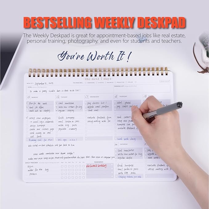 Weekly Planner Notepad-Minimalist 7-Day To Do List, 54 Sheets Dashboard Desktop Planner to Organizes Your Schedule, Set Goals, Track Habits & Daily 3 Priority - Annual Productivity Work Planner