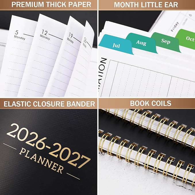 2026-2027 Planner - Planner/Calendar 2026-2027, Jul. 2026 - Jun. 2027, Weekly & Monthly with Tabs, 6.3" x 8.4", Back Pocket + Twin-Wire Binding - Mystic Black