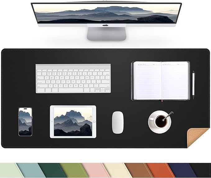 AFIING Desk Mat 35.4" x 17", Cork & PU Leather Desk Pad, Black | Large Mouse Pad, Waterproof Desk Protector, Office Desk Mat & Laptop Blotter