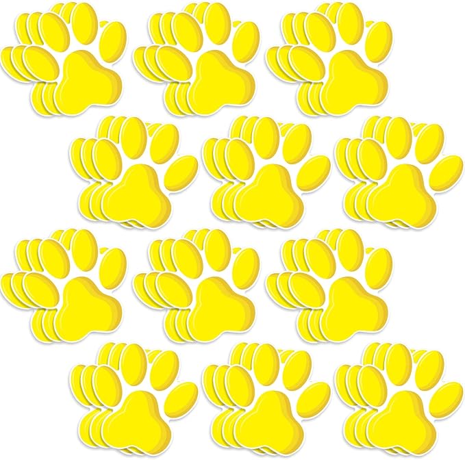 Junkin 60 Pcs Mini Paw Prints Cutouts Accents Bulletin Board Patrol Table Decorations Wall Decal Poster for Kids Educational School Home Party Supplies(Yellow)
