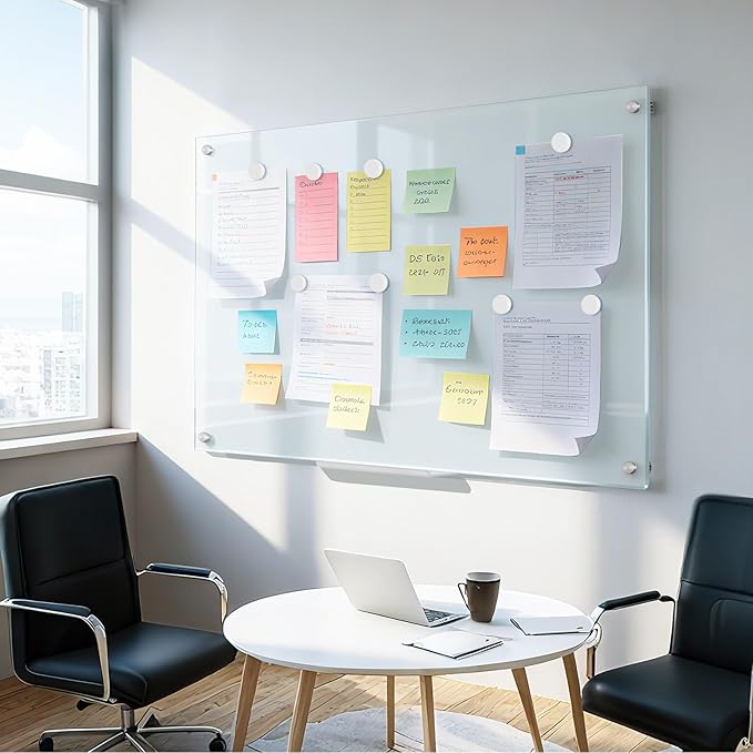 Glass Magnetic Dry Erase Board, 24" x 18" （2'x1.5'） Tempered Glass Whiteboard Wall Mounted Small White Board for Home, Office, School