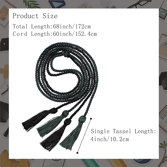 Graduation Double Honor Cords with Tassels Braided Academic Ropes for High School College Ceremony 68 Inch (Black+Forest Green)