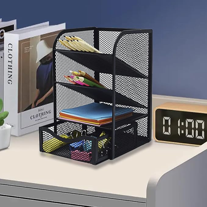 Mesh Desk Organizer - Multi-Functional Pen Holder and Desktop Stationary Organizer for School, Home Office, Art Supplies