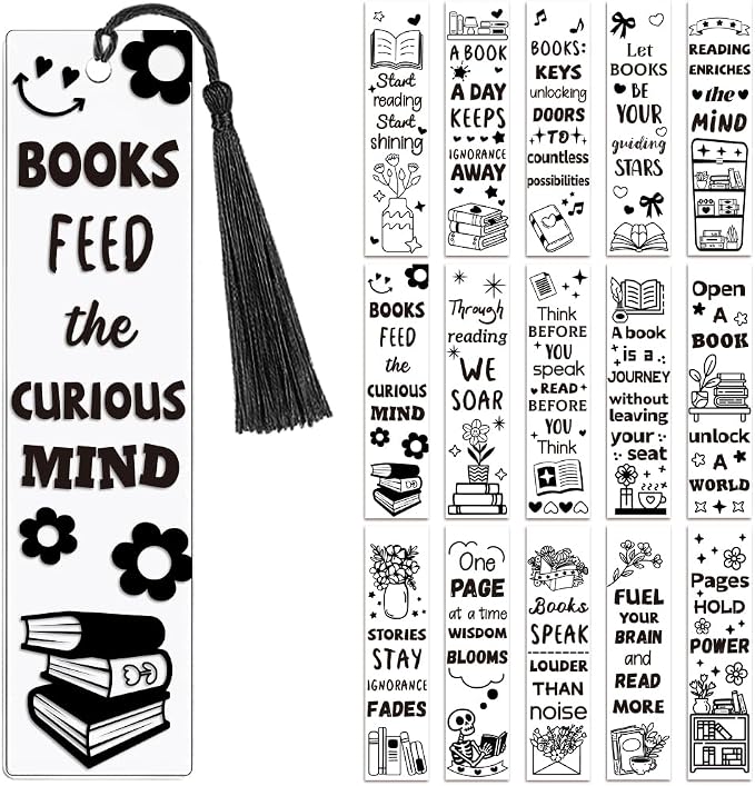 Peacoblue 30pcs UV DTF Bookmarks Transfer Stickers Wraps Black Inspirational Words for Women Men Reading, Waterproof Bookmarkers Decal(No Blank Bookmarks) for Acrylic Plastic Metal Blank Bookmark