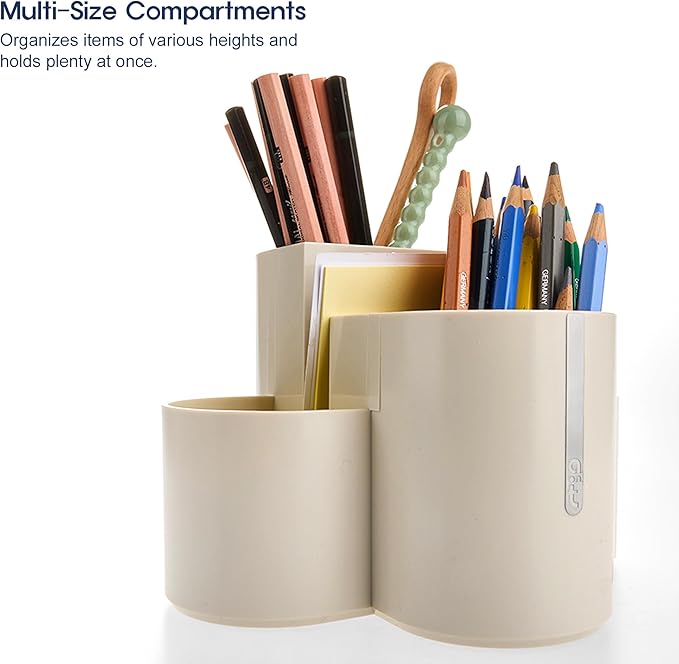 Aesthetic Desk Organizer [Sand Beige] - Multi-Compartment Pen Holder & Remote Control Caddy, Modern Vanity Makeup Brush Organizer, Premium Stationery Storage (Made In Korea)