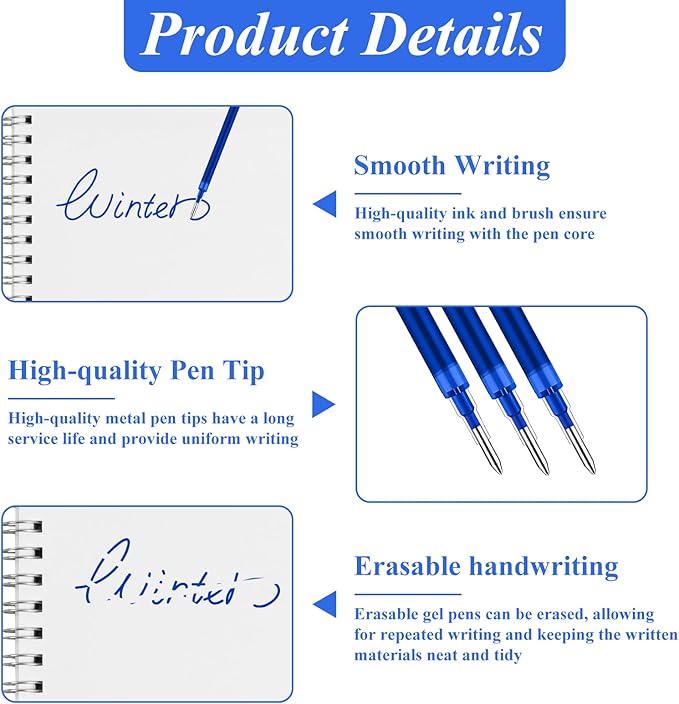 0.7 mm Erasable Gel Ink Pen Refills Compatible with Frixion Friction, Smooth Writing Multicolor Retractable Fine Point Pen Refill for School Office Home Art (Blue, 24)