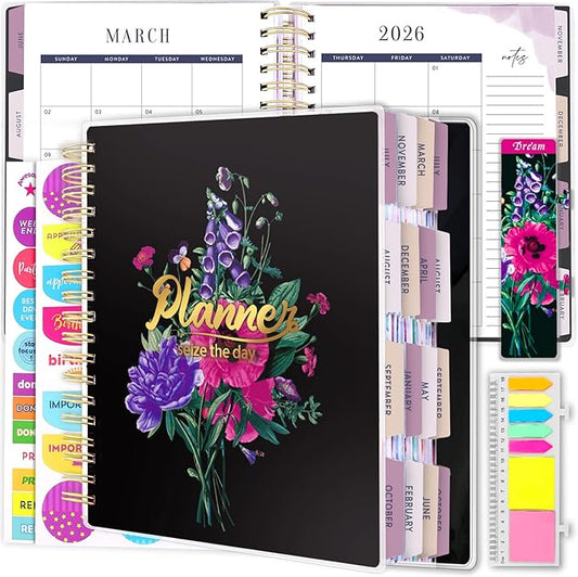 Planner 2026-2027, 18 Months Large Academic Daily Weekly Monthly Planner Organizer, July. 2026 - Dec. 2027, 8.5x9.8" Agenda with Page Tabs, Separator Page, Pocket Folder, Bookmark, Stickers & Sticky Note Set