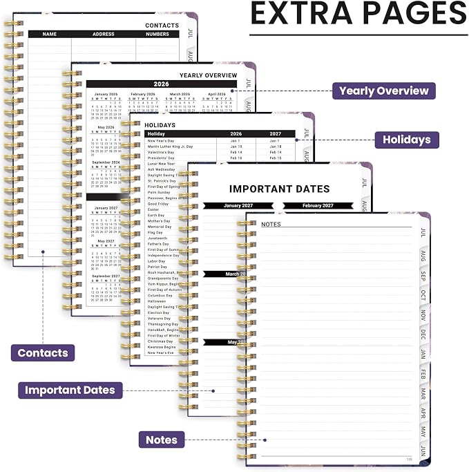 Planner 2026–2027, Academic Planner Weekly and Monthly Calendar Jul 2026 – Jun 2027 Hardcover Planner with Tabs and Pocket, Spiral Bound Agenda Book for Student & Teacher, 6.3" x 8.5", Twilight Path