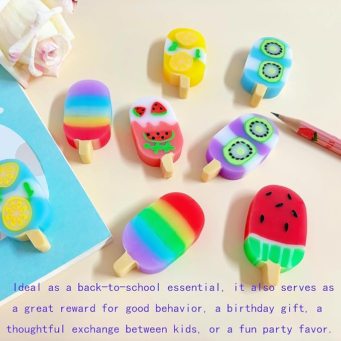 32PCS Cute Erasers for Kids Bulk,Fun for Classroom Back to School Party Gift (ice Cream, Large)