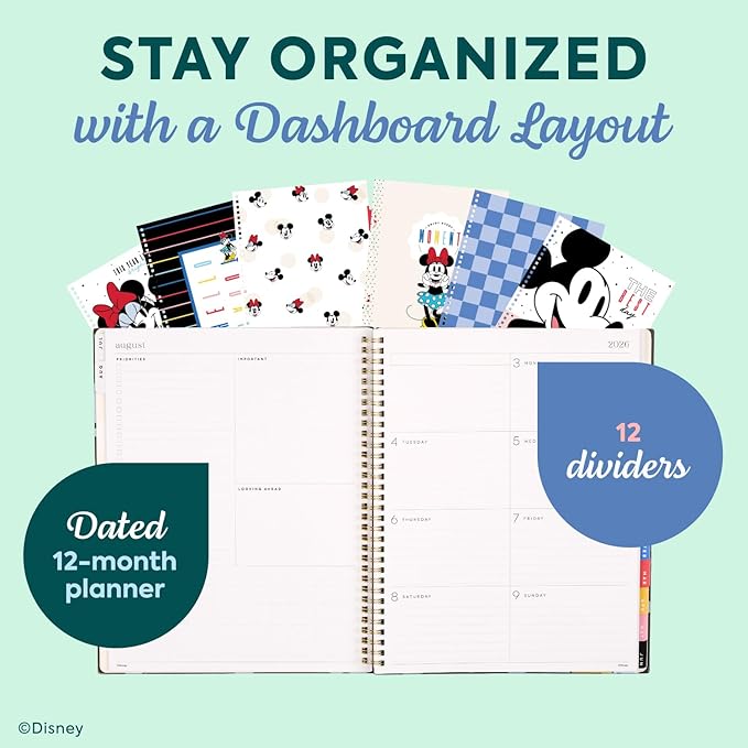 Organized by Happy Planner Disney Dated 12-Month Planner, Jul. 2026–Jun. 2027, Big Size, Dashboard Layout, Twin-Loop Binding, 3 Extra Months, 1 Sticker Sheet, 8.5" x 11", Bright Day Mickey