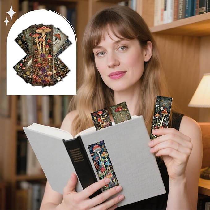Mushroom Garden Bookmarks Gifts - 120 Pcs Whimsical Flower Bookmark Paper Double-Sided Reading Page Markers Clips Book Mark for Women Men Office Home Book Lovers Bookworm Party Supplies