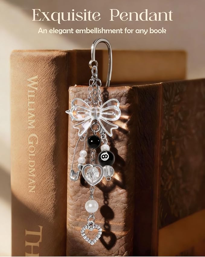 Buleens 2 Pack Bookmarks for Women Reading - Book Marks for Readers Book Lovers, Cute Y2K Pink Bow Strawberry Personalized Metal Bookmark with Pendants, Pretty Aesthetic Book Accessories Reading Gifts