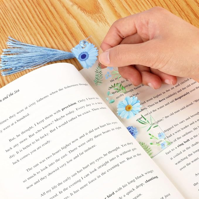 8 Pieces Flower Acrylic Bookmarks with Colorful Tassels Floral Transparent Acrylic Bookmarks Book Page Marker for Women, Teacher, Student, Kids, Book Lovers Reader, Writer, Student