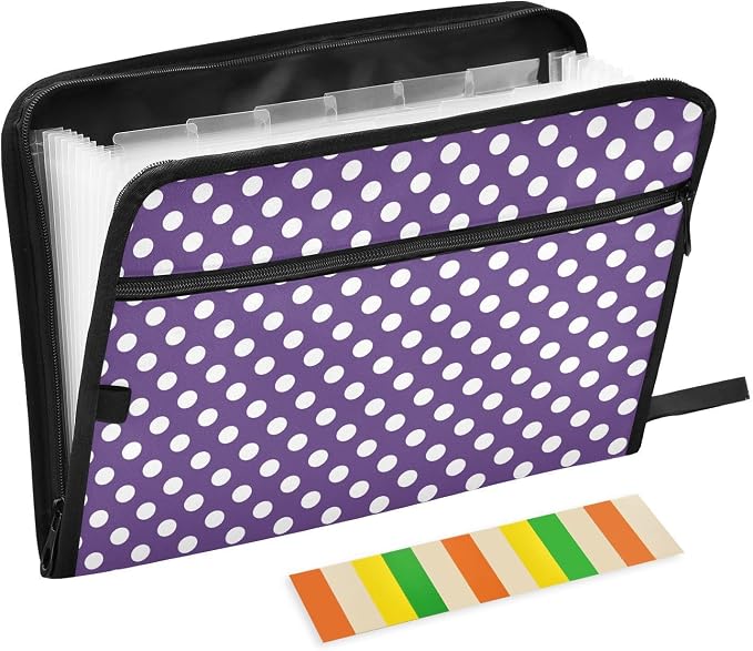 ALAZA Polka Dot Hipster Funny 13 Pocket Expanding File Folder with Labels, Accordion File Folder File Organizer Letter A4 Paper for Office School Student