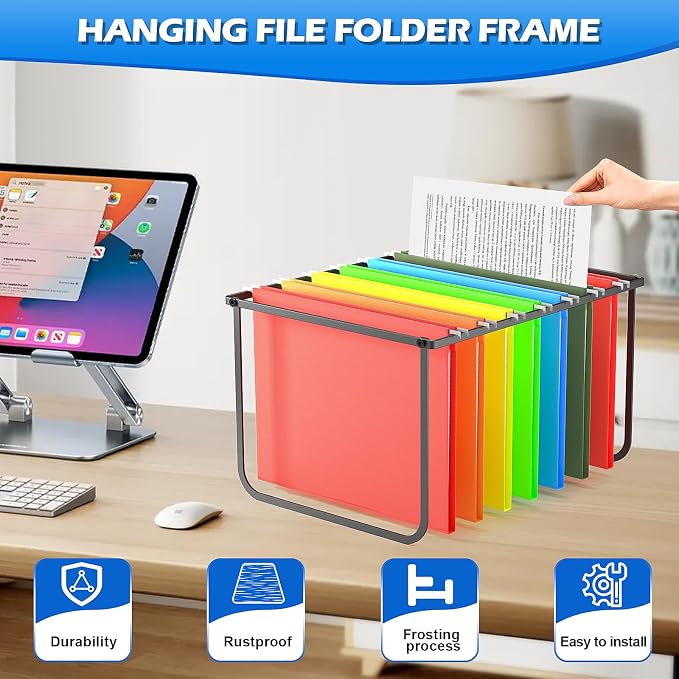 1 Pack Legal and Letter Size Hanging File Folder Frame Desk Organizer Destop Hanging File Frame, Hanging Folder Holder Metal Rack for Filing Cabinet File Drawer, 15.3" L12.4 W9.4 H