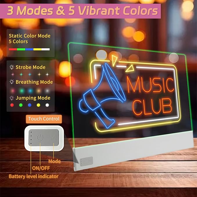 LED Note Board with 8 Highlighters, Lumiboard Led Drawing Board with 3 Modes & 5 Colors, Doodle Glow Drawing Tablet, Light Up Writing Pad, 13.18"X10", Valentines Day Gift