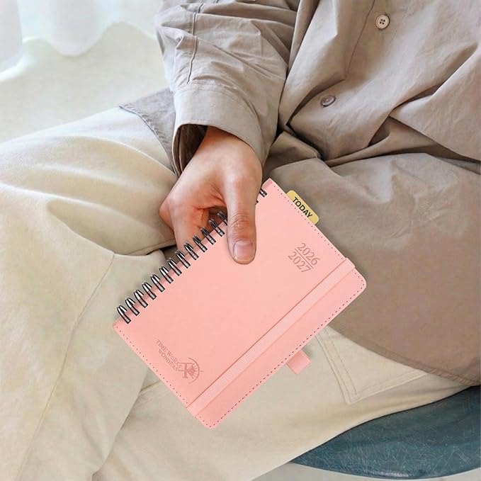 POPRUN Pocket Planner 2026-2027 (Purse Size 4'' x 6.25'') Academic Small Calendar (July 2026 - June 2027) with Hourly Time Slots, 100GSM Thick Papers, Spiral Leather Cover - Night Sky Blue