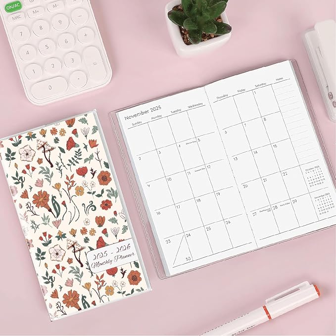 Pocket Calendar 2025-2026 Planner, Daily Weekly Monthly Planner Jan 2025 to Dec 2026 (3.7" x 6.7") Page Size, Daily Planner 2025 for Purse - Wildflower