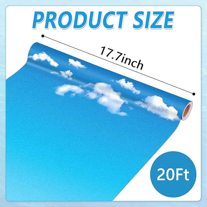 Qyeahkj 17.7in x 20ft Bulletin Board Paper Roll Bulletin Board Background Paper Fade Resistant Classroom Decoration Poster Art Craft Home Wall Education Decor Supplies Blue White Clouds