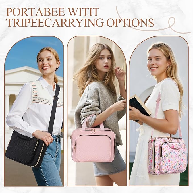 Bible Cover Case for Women Elegant Carrying Bag with Handles & Shoulder Strap Large Bible Storage Bag–Includes Bible Study Supplies Highlighters(Black, L)