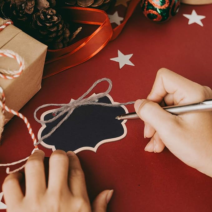 24 Pieces Mini Chalkboard Tags with String Wooden Hanging Chalkboard Signs 3.35 x 2.36 Inch Erasable Chalk Board Labels Small Blackboard Tags Massage Tag Boards for Gifts Crafts Price Food