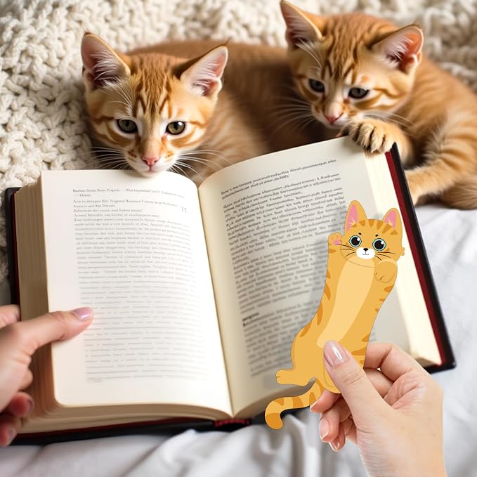 JSRQT 30Pcs Cat Paper Bookmarks, Adorable Kitty Design Page Markers Book Page Clips for Book Lovers, Reading Accessories Gift for for Students Teachers,10 Styles