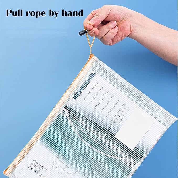 12-Pack 3-Size Mix Mesh Zipper Pouches, Semi‑Clear Letter size/A5/A6 Zip-lock bag with Label Pocket for Documents, School Supplies, Travel and Home Organization