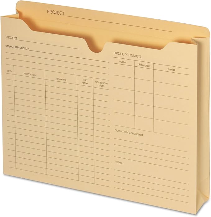 Globe-Weis B3143DT Pendaflex File Folder Jackets, Letter Size, Manila, Preprinted, Expands 2” inches, Reinforced Tabs, 9.5” x 11.5” inches – Pack of 50
