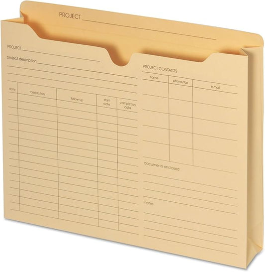Globe-Weis B3143DT Pendaflex File Folder Jackets, Letter Size, Manila, Preprinted, Expands 2” inches, Reinforced Tabs, 9.5” x 11.5” inches – Pack of 50
