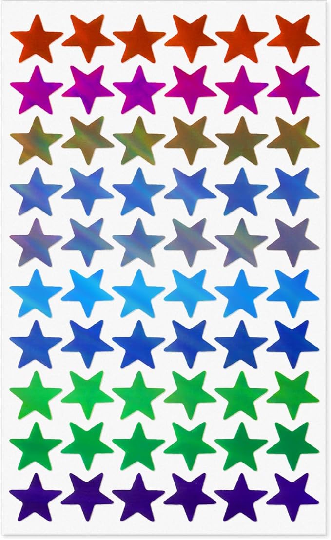600 PCS Colorful Star Stickers Holographic 0.7” Vinyl Self Adhesive Samll Sparkle Foil Labels Waterproof Reward Decals for Students Teachers