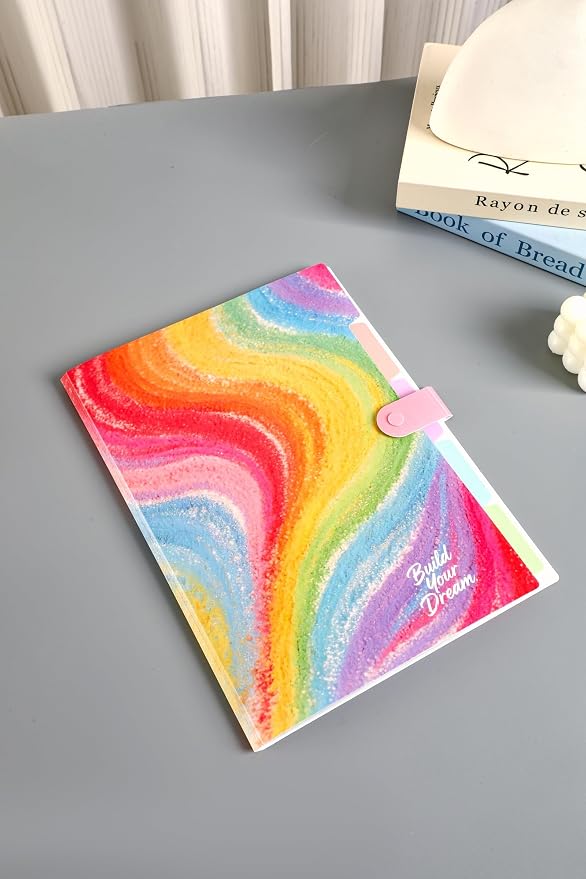 Cute Expanding File Folder - 5 Pockets Accordion Document Organizer, Waterproof Poly Plastic, A4/Letter Size for School Office Home - Rainbow