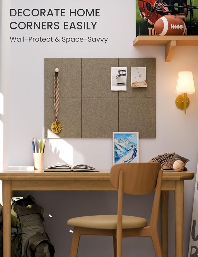 Fluxynara Felt Bulletin Board Tiles -28"x18" Cork Board Alternative for Office Decor, Push Pin Board Wall Organizer 6-Pack -Earth Brown